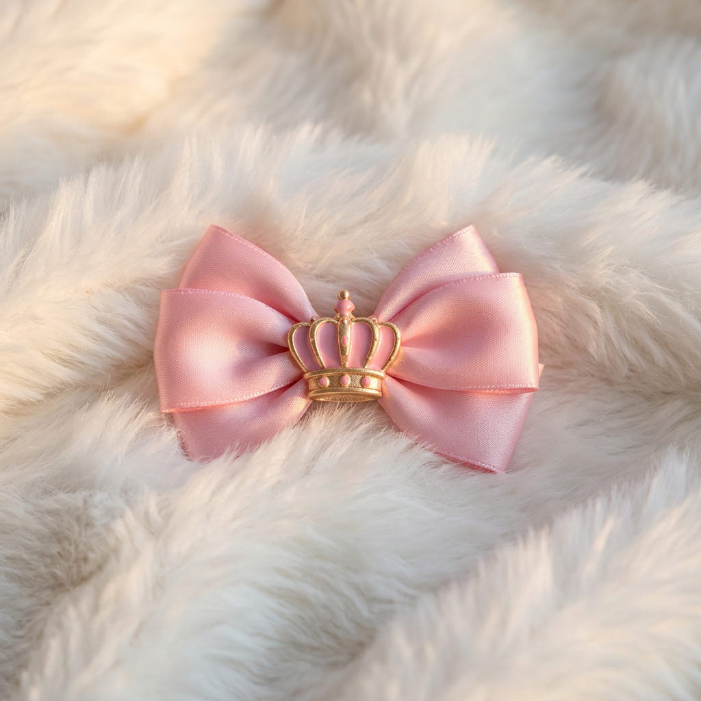 A pink Judahi's bow with a gold crown